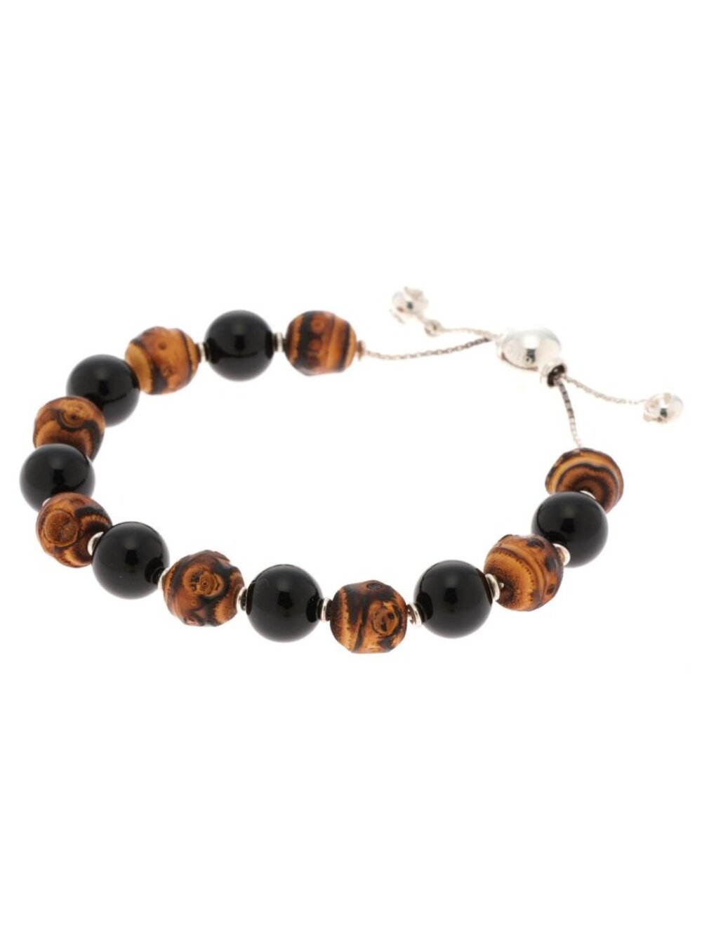 Gucci Bamboo Onyx Ball Bracelet Silver Black Brown